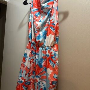 Red and Blue Cowl Neck Sleeveless Sundress